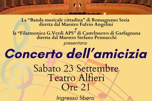 Sabato 23 settembre Filarmonica Verdi e Banda di Romagnano Sesia in concerto al Teatro Alfieri
