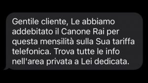 Messaggio sul telefono del canone Rai